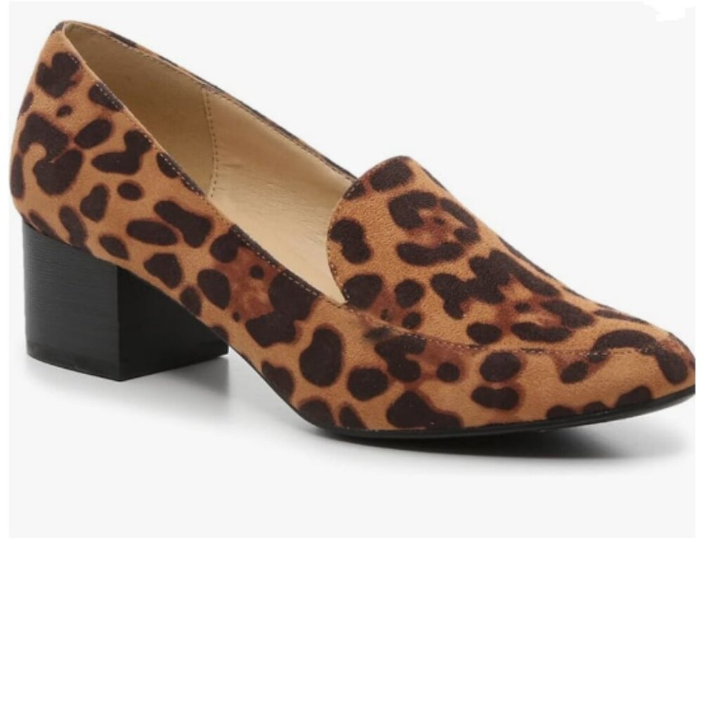FOWT Brown Leopard Print Suede Slip On Side V Cut Loafers Almond Toe Pumps